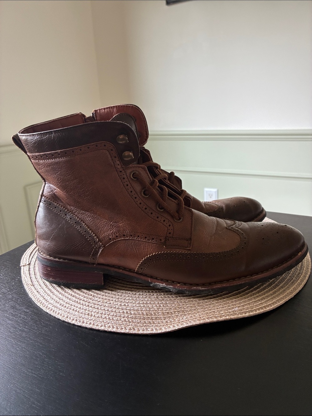 Polar Fox Men's Brown Wingtip Lace-Up Boots